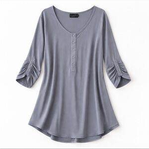 Sympli Grand Tunic Woman 2G 2X Grey Button Detail V Neck Stretch Comfy Office